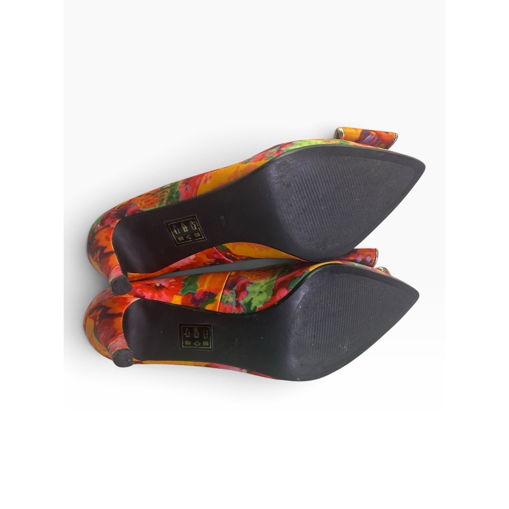 J. Renee Womens Triffle-JJ Floral Bow Pointed Toe Pumps Orange Red Satin 9.5 - Picture 7 of 8